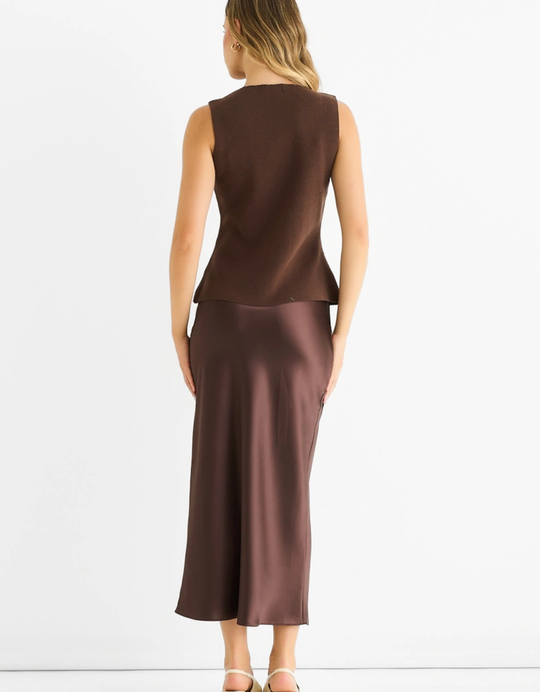 Chocolate Button Front Compact Knit Waistcoat