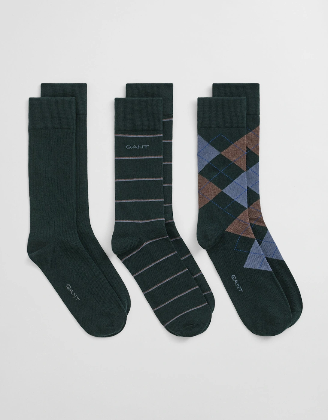 Mens Argyle And Stripe 3-Pack Socks - 374 Tartan Green, 2 of 1