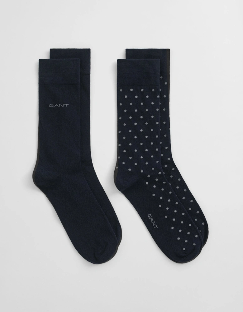 Mens Dot And Solid Socks 2-Pack - 405 Navy