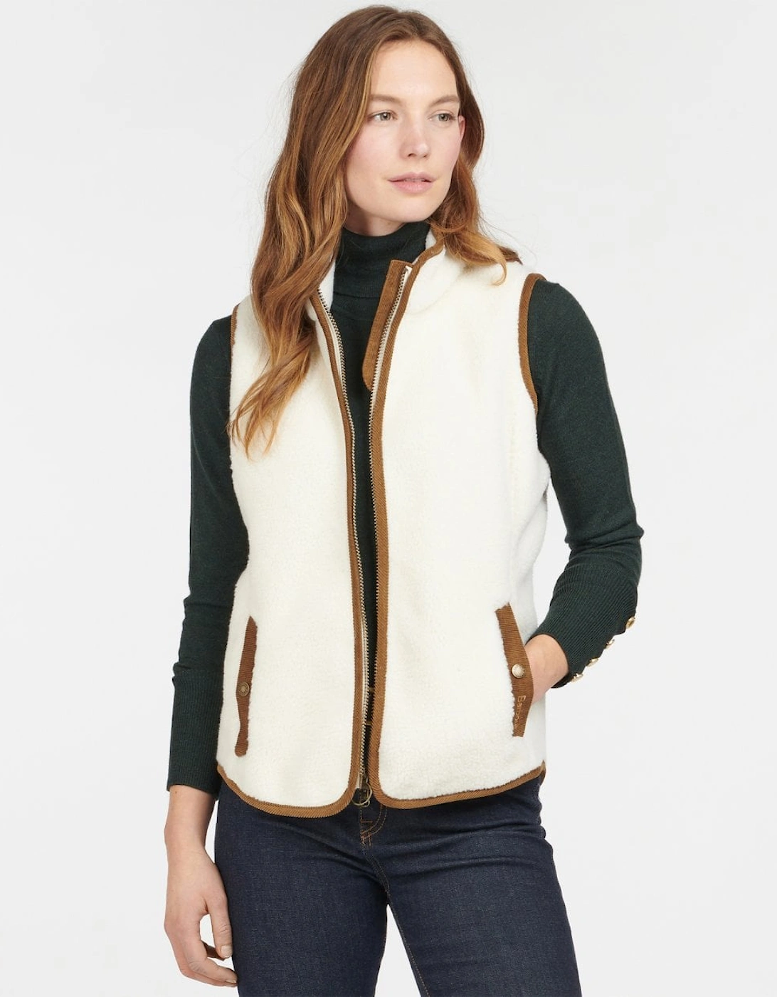 Women's Barbour Burford Womens Fleece Gilet - Winter Pearl/Classic - White - Size: 8