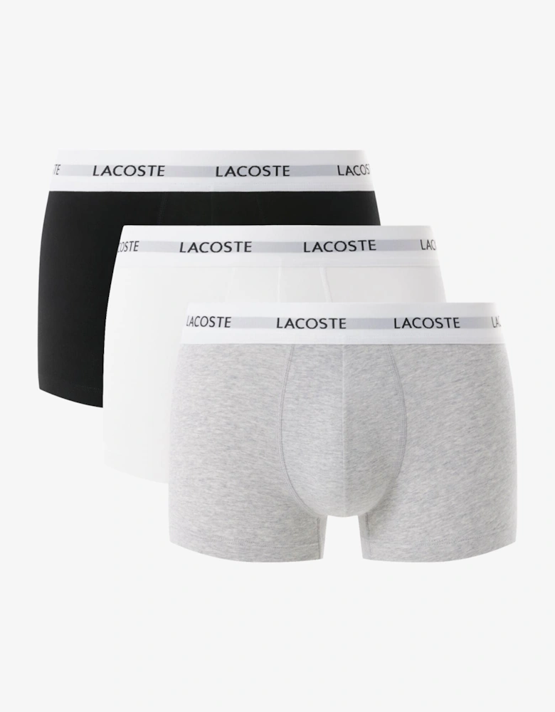 3-Pack Duo Waistband Stretch Cotton Mens Trunks - Black/White-Silver Chine NUA