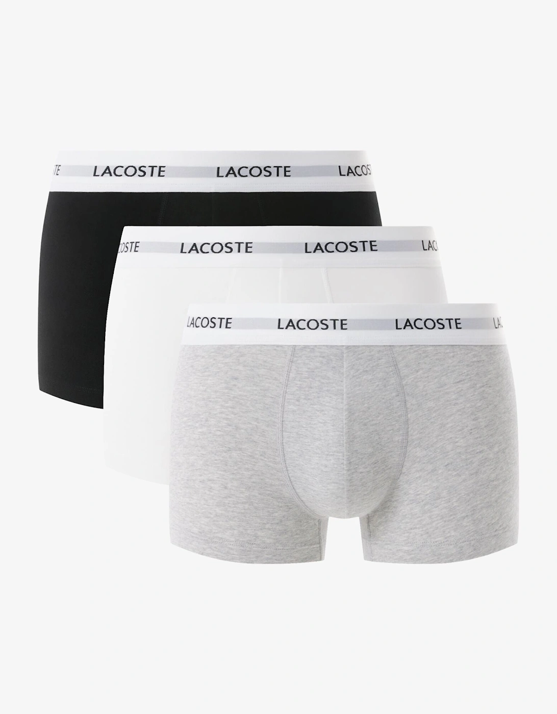 Men's Lacoste 3-Pack Duo Waistband Stretch Cotton Mens Trunks - Black/White-Silver Chine NUA - Grey - Size: 37/36/32