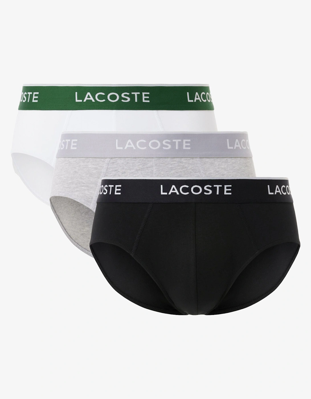 Men's Lacoste 3-Pack Stretch Cotton Mens Briefs - Black/White-Silver Chine NUA - Size: 35/34/32
