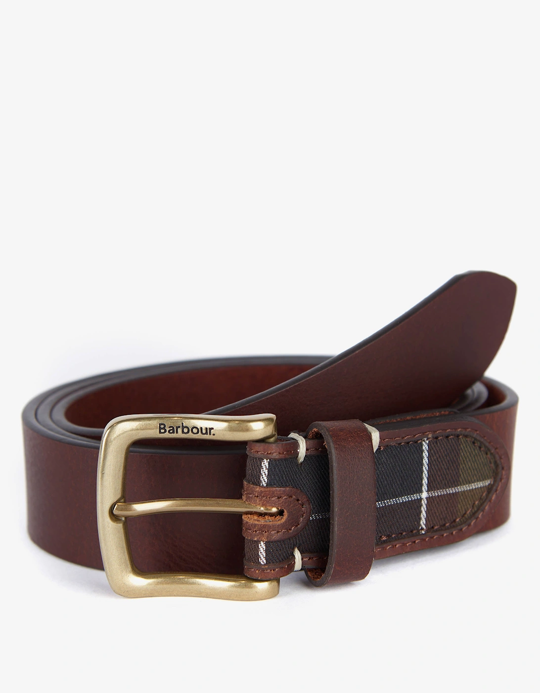 Mens Tartan/Leather Belt - Brown, 2 of 1