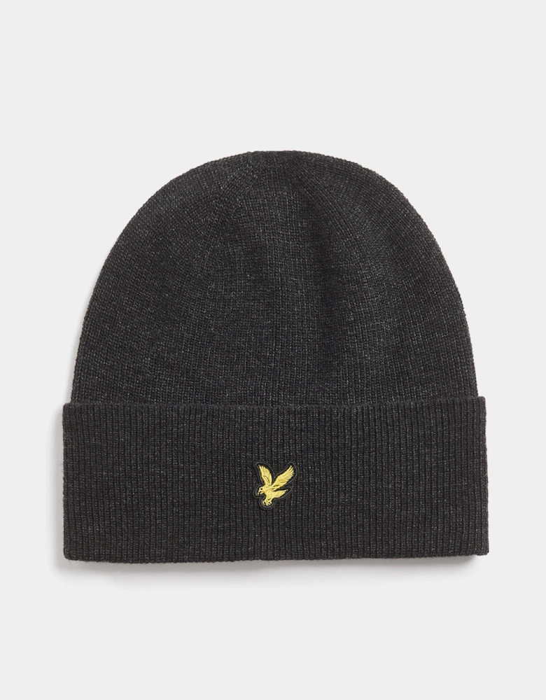 Lyle & Scott Lambswool Blend Ribbed Beanie - W155 Jet Black Marl