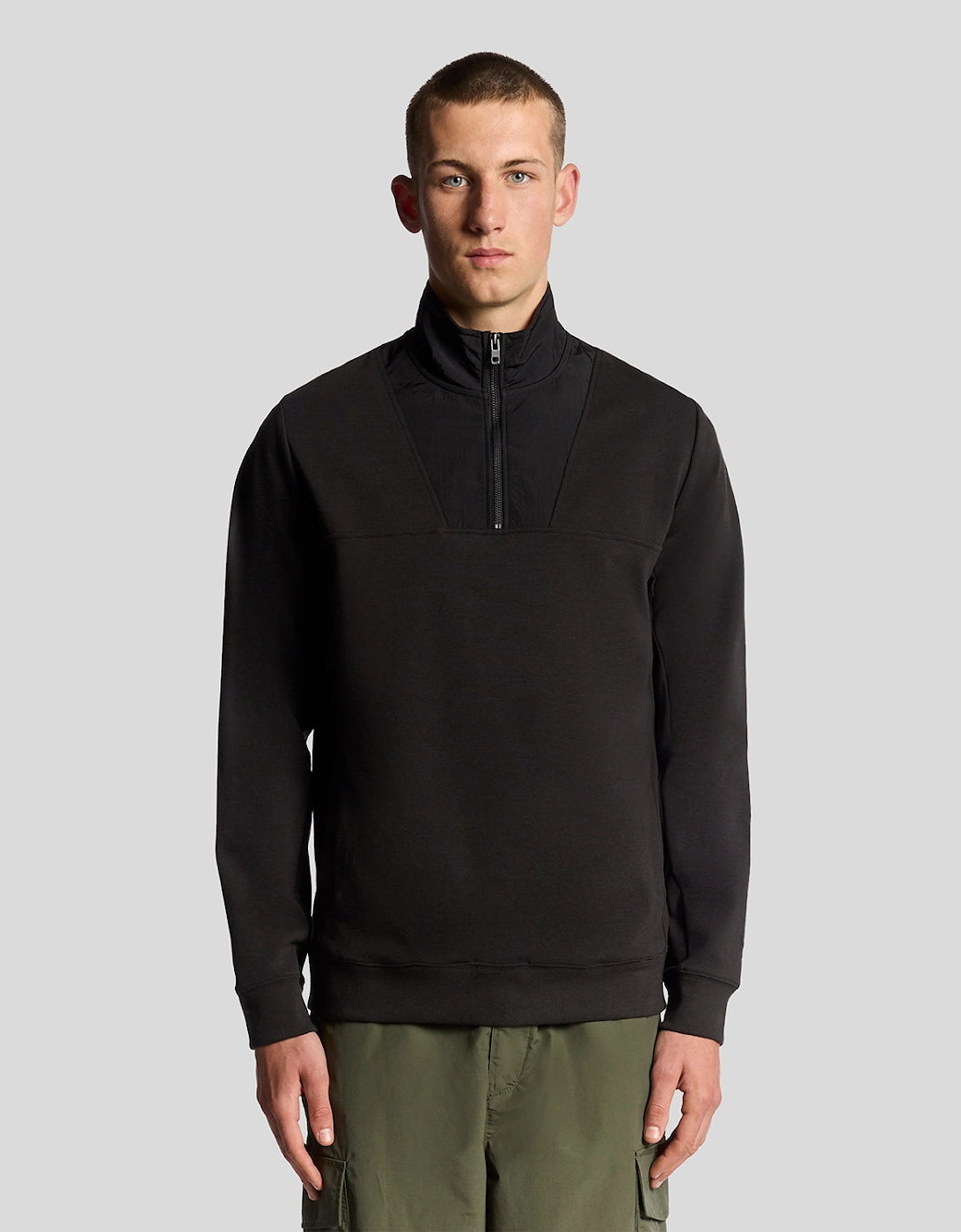 Lyle & Scott Panelled Hybrid Quarter Zip - X002 Black Ice, 2 of 1