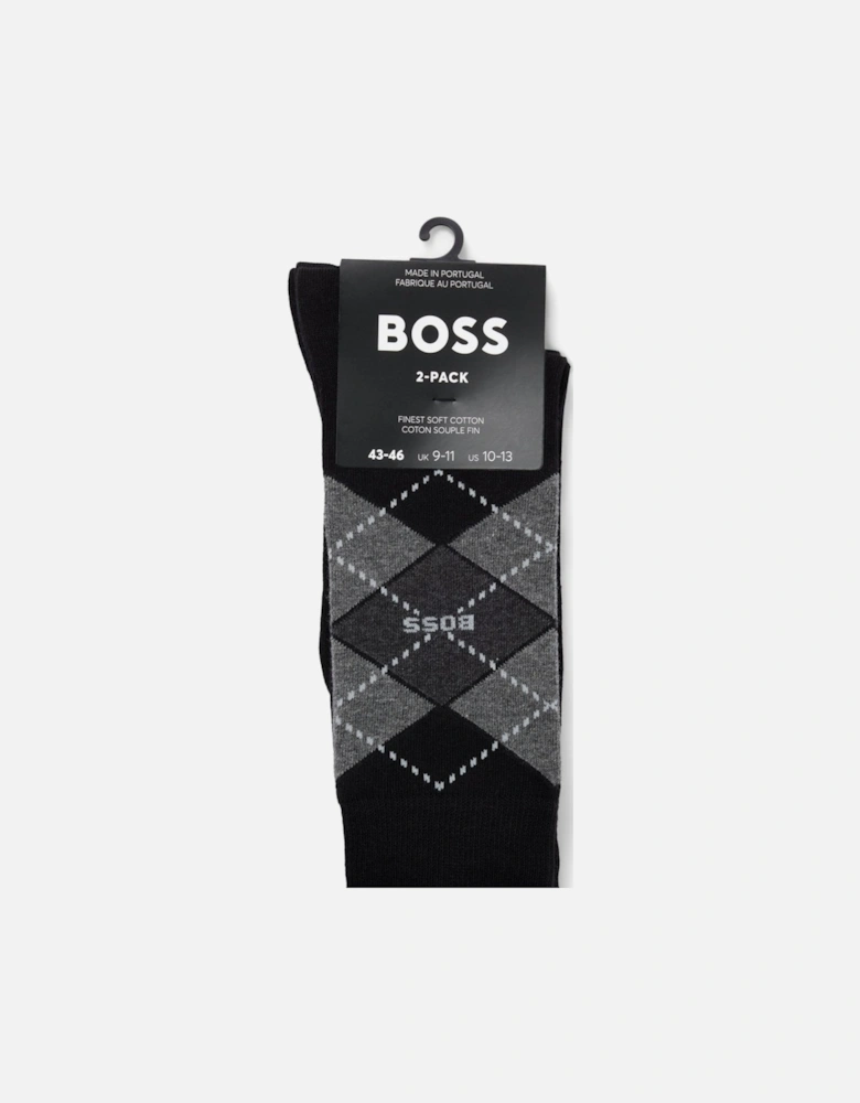 BOSS Orange 2 Pack Mens Combed Cotton Argyle Socks