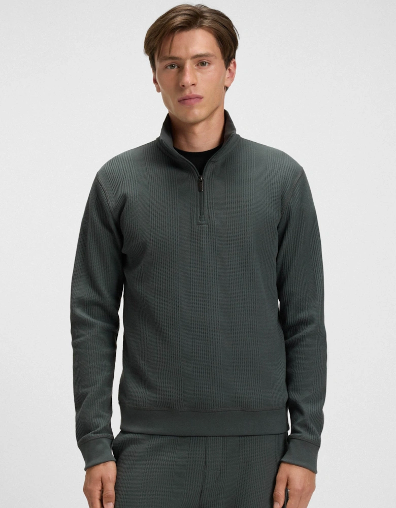 BOSS Orange Structure Mens 1/4 Zip Loungewear Top - Open Green 345