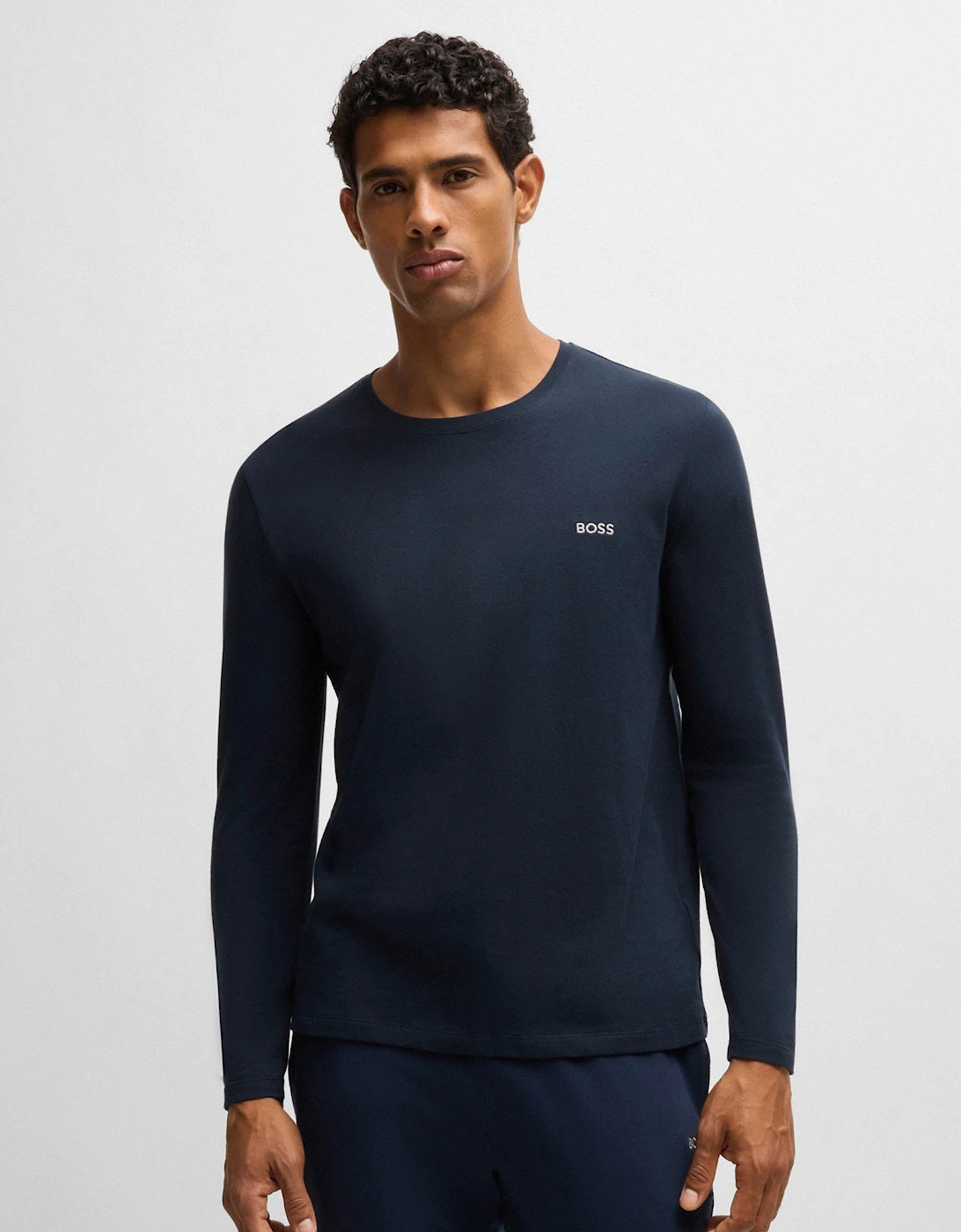 BOSS Orange Mix&Match Mens Long Sleeve Stretch-Cotton T-Shirt with Embroidered Logo - Dark Blue 403, 2 of 1