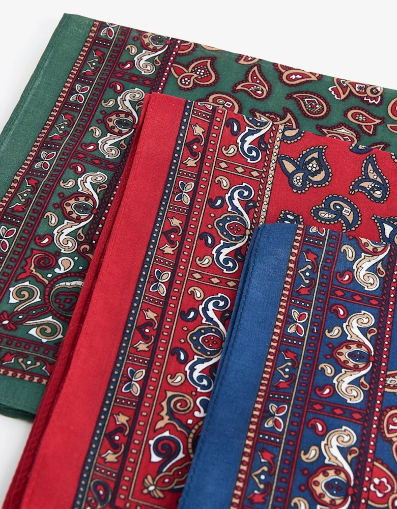 Paisley Hankies Boxed Set - Red/Green/Navy