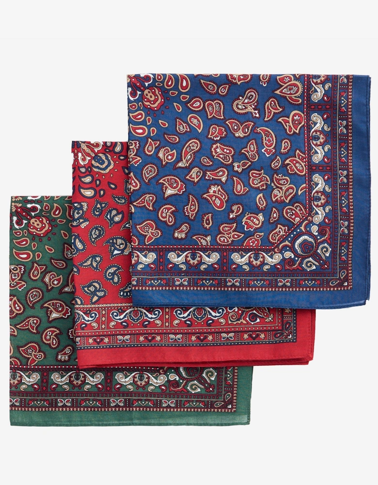 Paisley Hankies Boxed Set - Red/Green/Navy