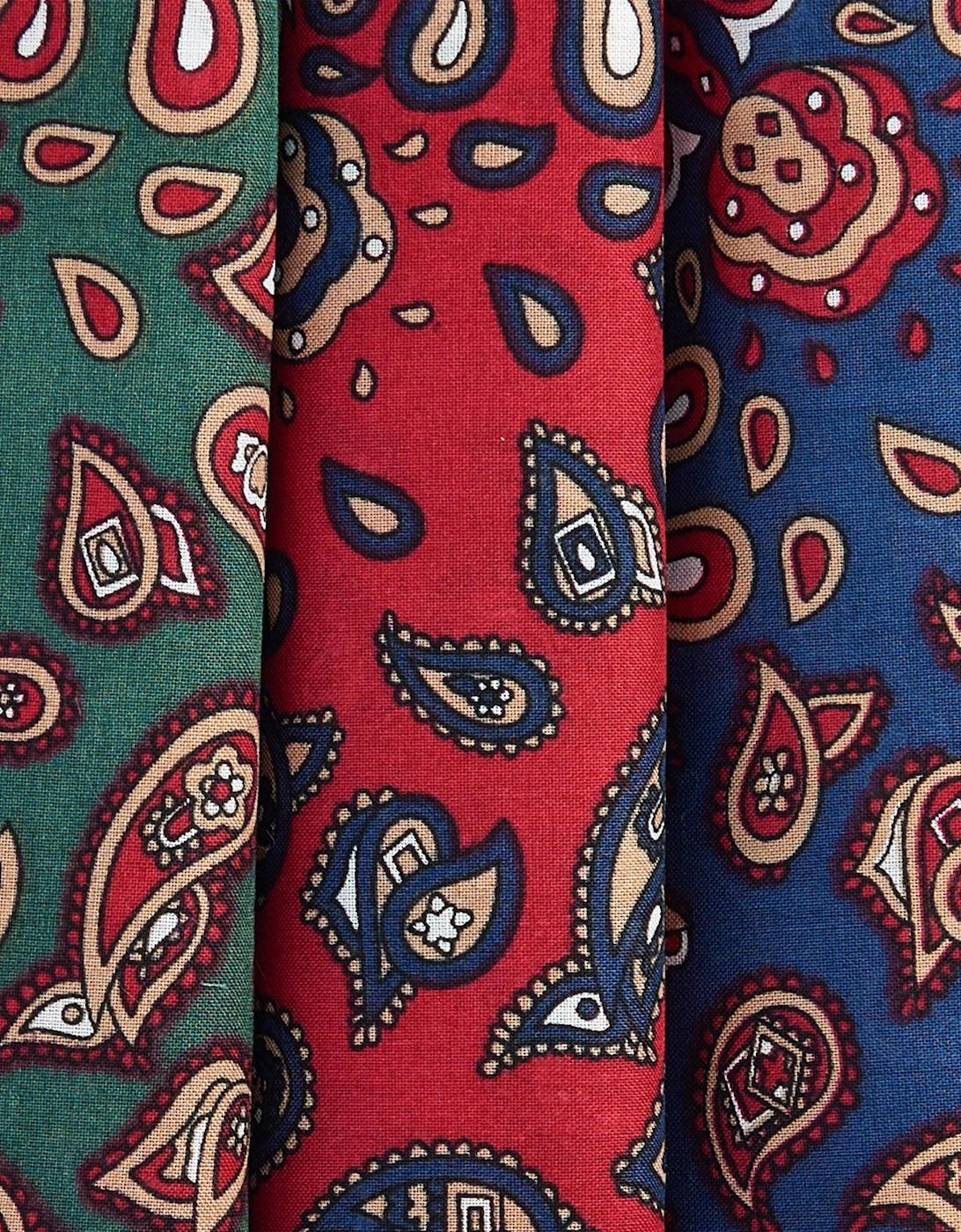 Paisley Hankies Boxed Set - Red/Green/Navy