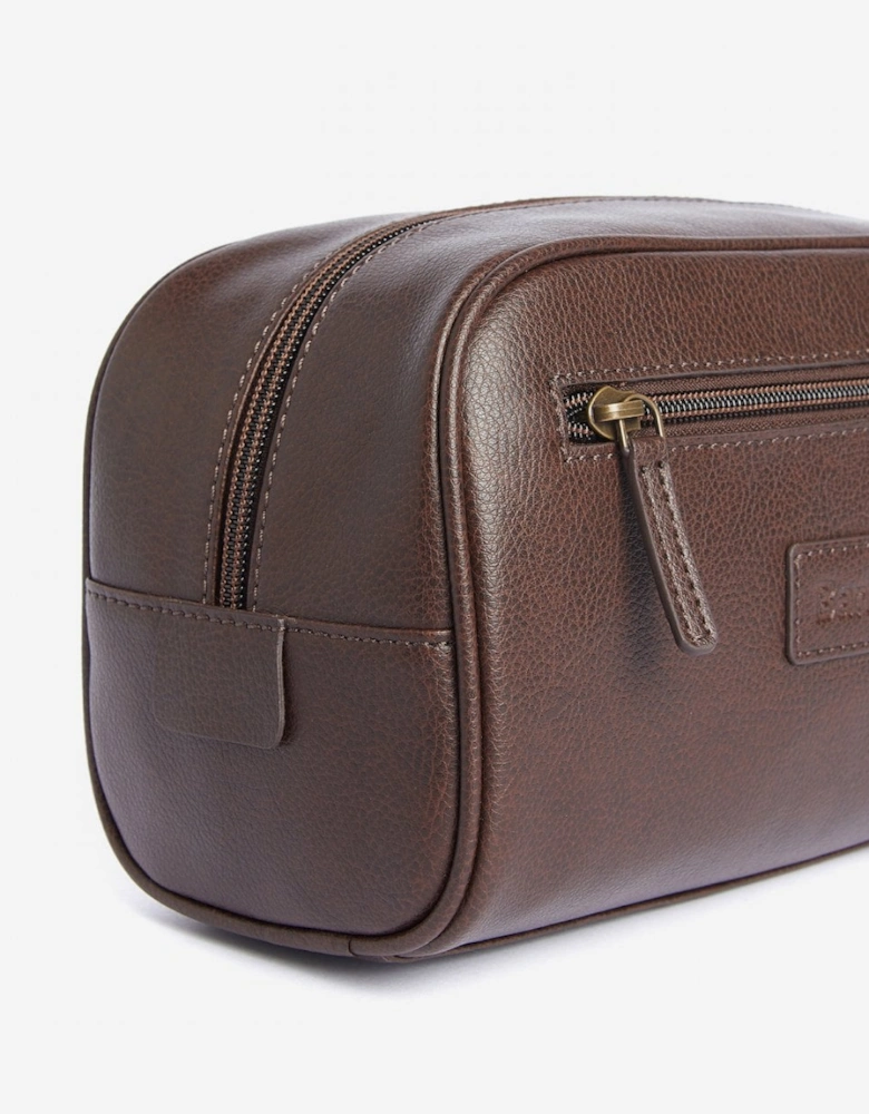 Mens Leather Washbag - Dark Brown