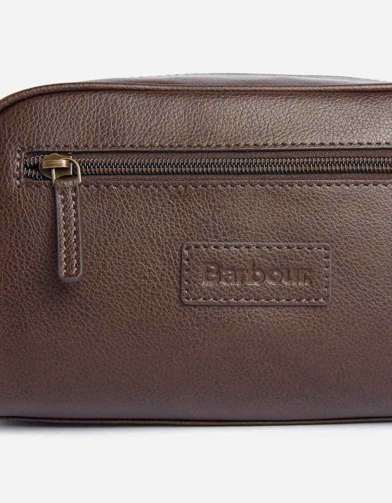 Mens Leather Washbag - Dark Brown