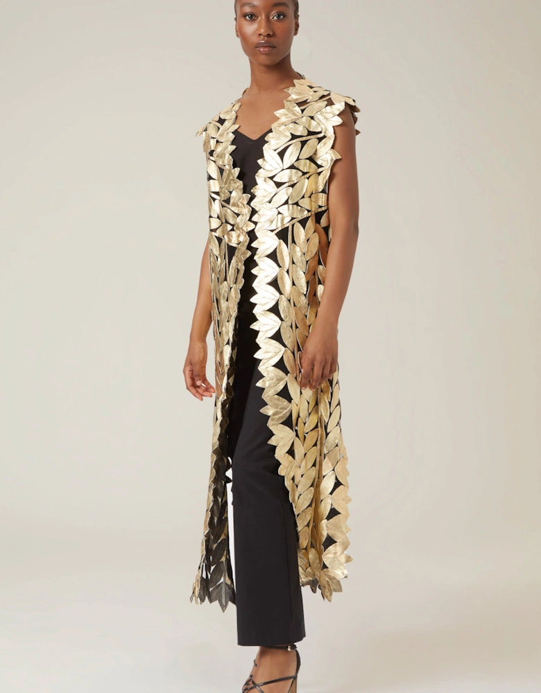Long Gold Leaf Leather Gilet