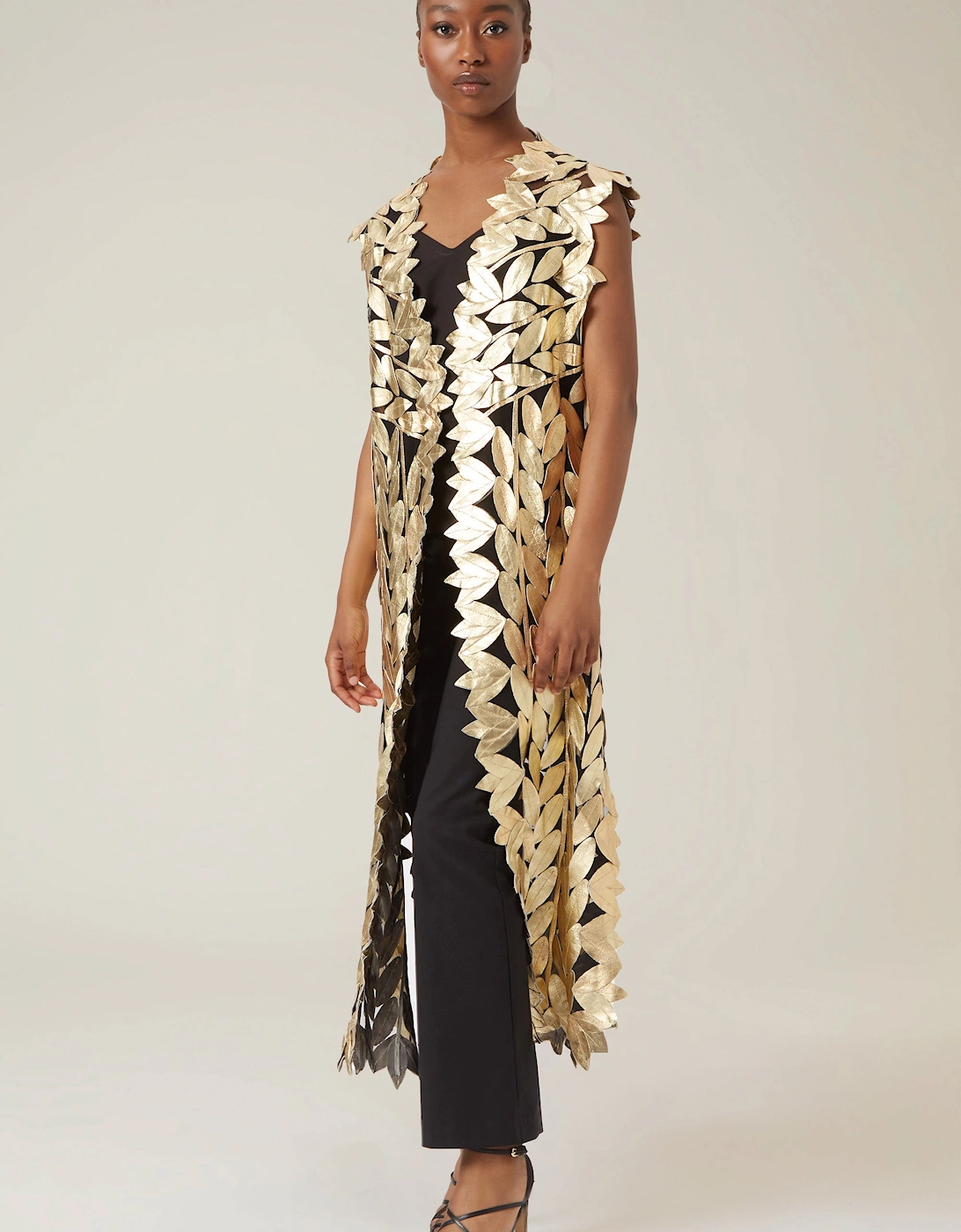 Long Gold Leaf Leather Gilet, 7 of 6