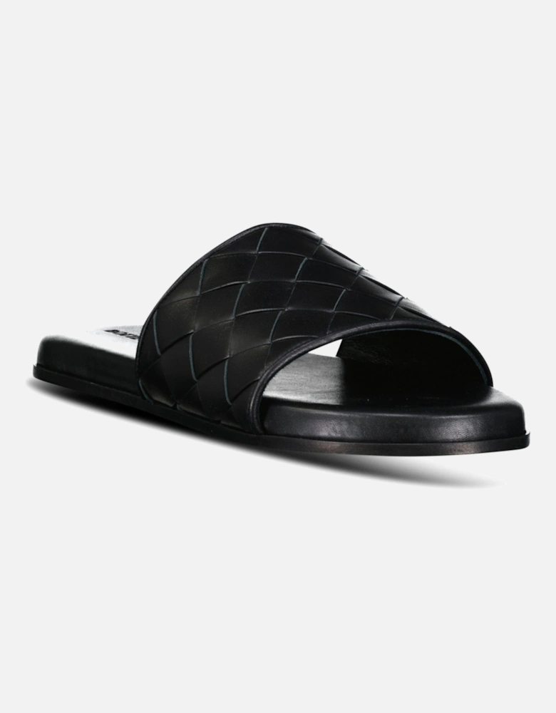 Leather Slides in Black
