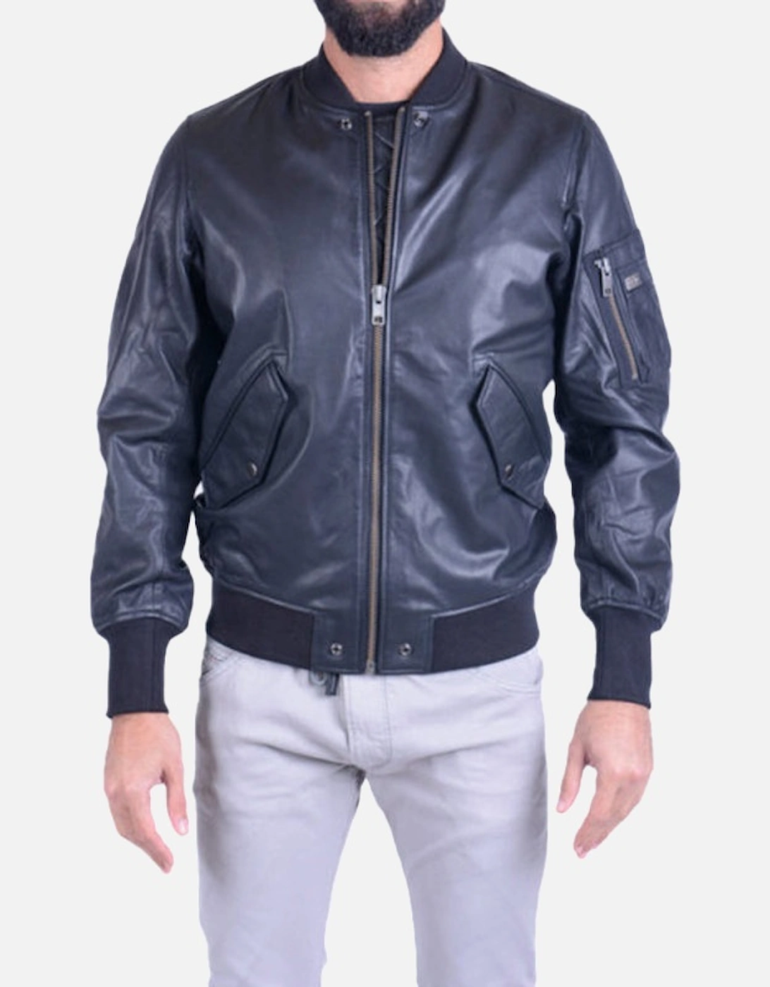 Men's DIESEL L PARKER Mens Bomber Jacket Black Zipped Casual Quilted Leather Jacket - Size: Regular/36