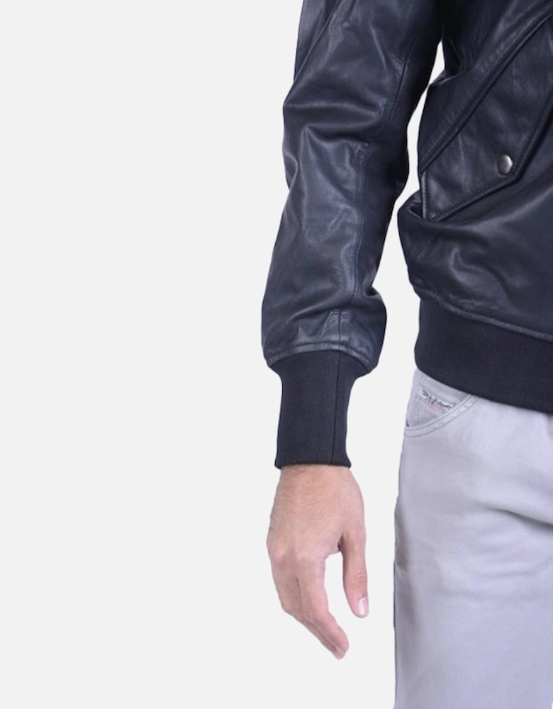L PARKER Mens Bomber Jacket Black Zipped Casual Quilted Leather Jacket