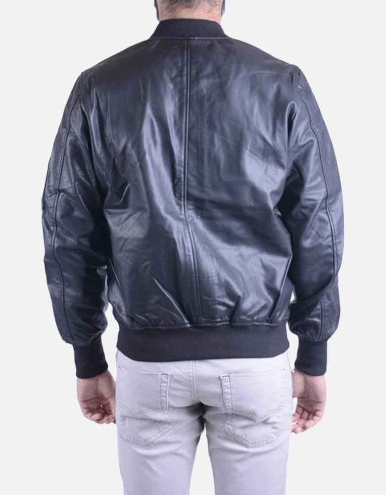 L PARKER Mens Bomber Jacket Black Zipped Casual Quilted Leather Jacket