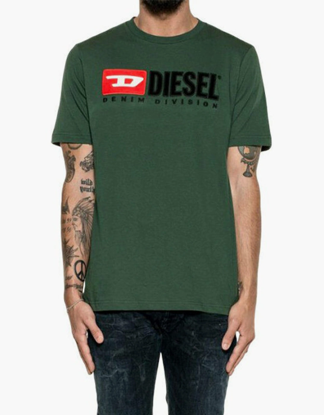 Diesel Men's Green T Just Division T Shirt Short Sleeve Crew Neck Casual Cotton Tee  38 M