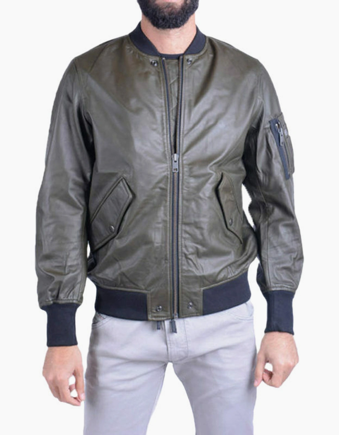 Diesel Men's DIESEL L PARKER Mens Leather Jacket Olive Casual Quilted Winter Bomber Jacket