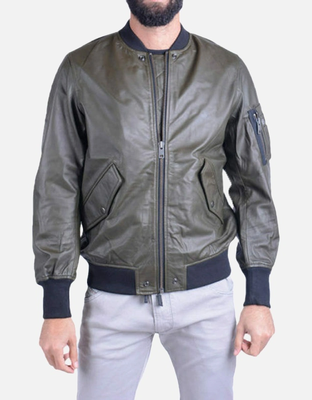L PARKER Mens Leather Jacket Olive Casual Quilted Winter Bomber Jacket, 8 of 7