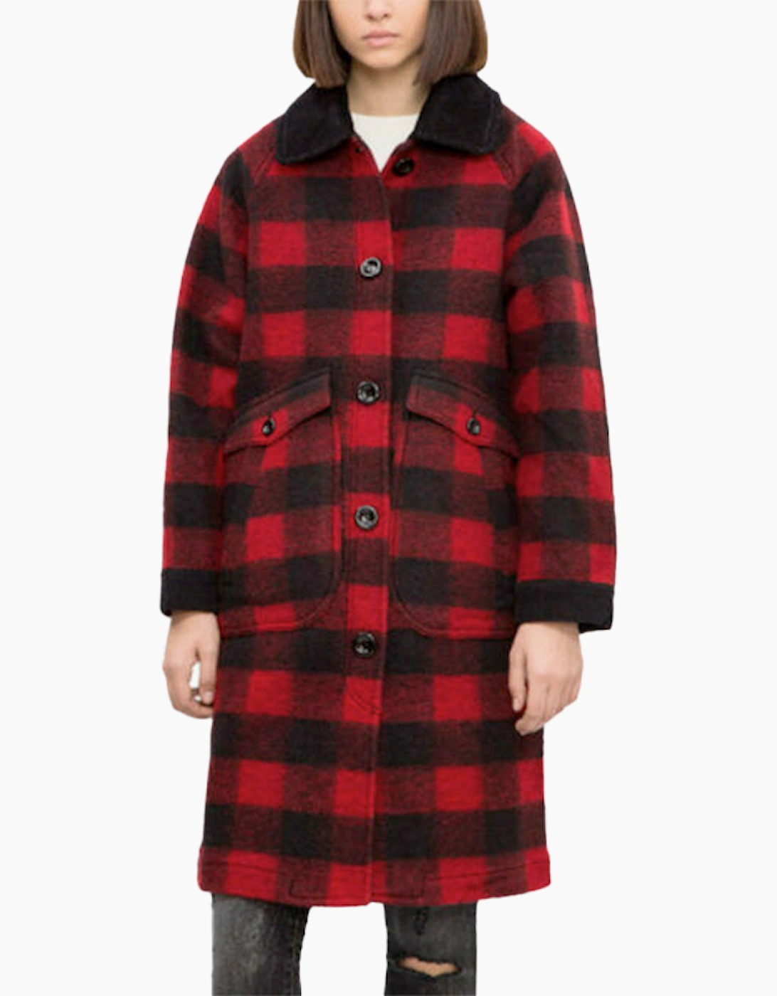 Women's DIESEL W-Dana Womens Waistcoat Single Breasted Trench XS S Red Buffalo Check - Size: 10/8