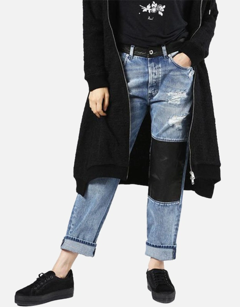 DE MYKI 0076E Womens Denim Jeans Trousers Distressed Faded Straight