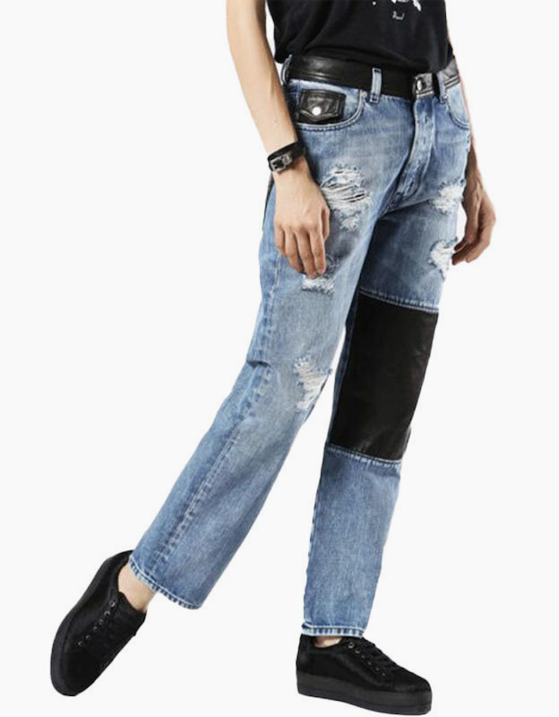 Diesel Women's Blue De Myki 0076E Denim Jeans Trousers Distressed Faded Straight - Size: 10
