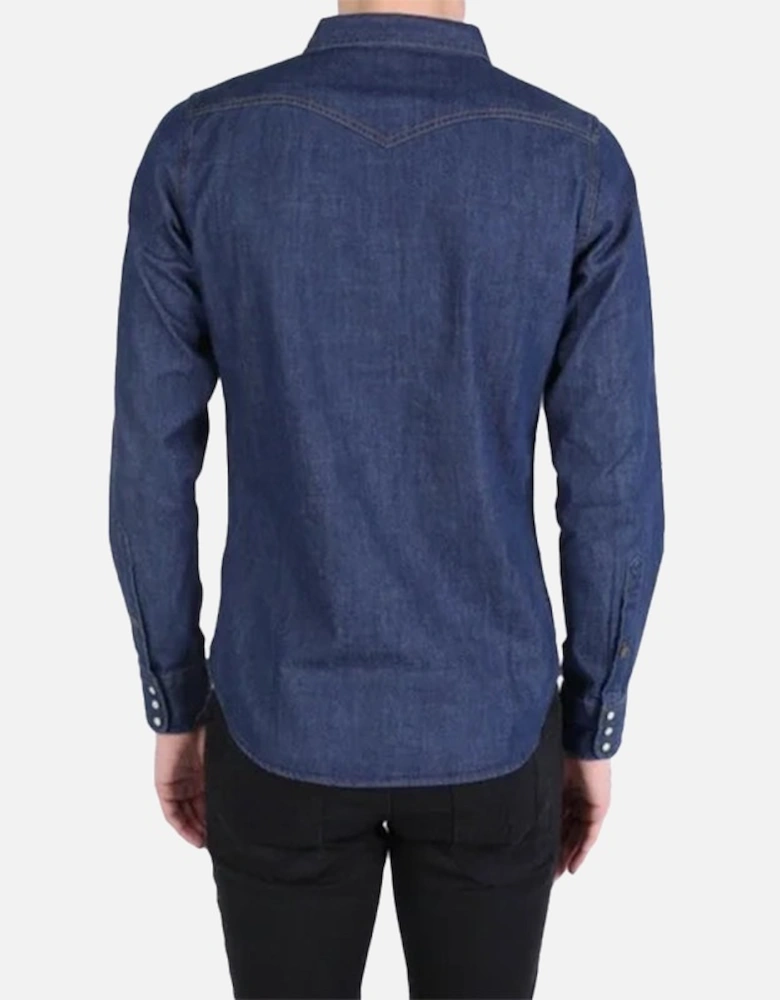 NEW SONORA E 0BAMP Mens Denim Shirt Long Sleeve Casual Plain Blue Shirt