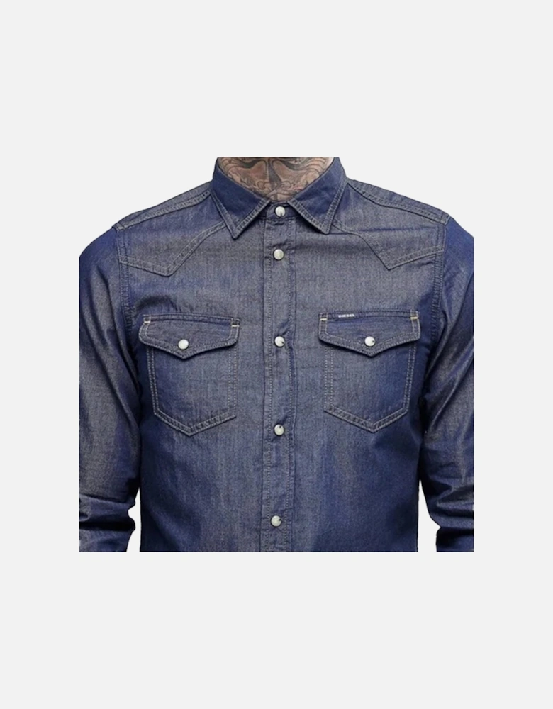 NEW SONORA E 0BAMP Mens Denim Shirt Long Sleeve Casual Plain Blue Shirt