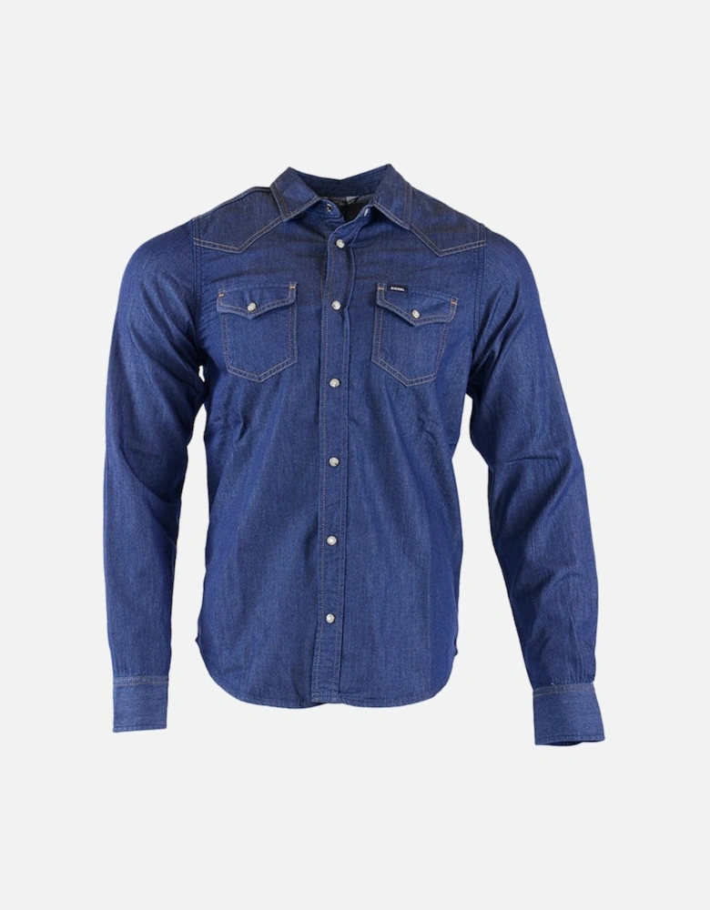 NEW SONORA E 0BAMP Mens Denim Shirt Long Sleeve Casual Plain Blue Shirt