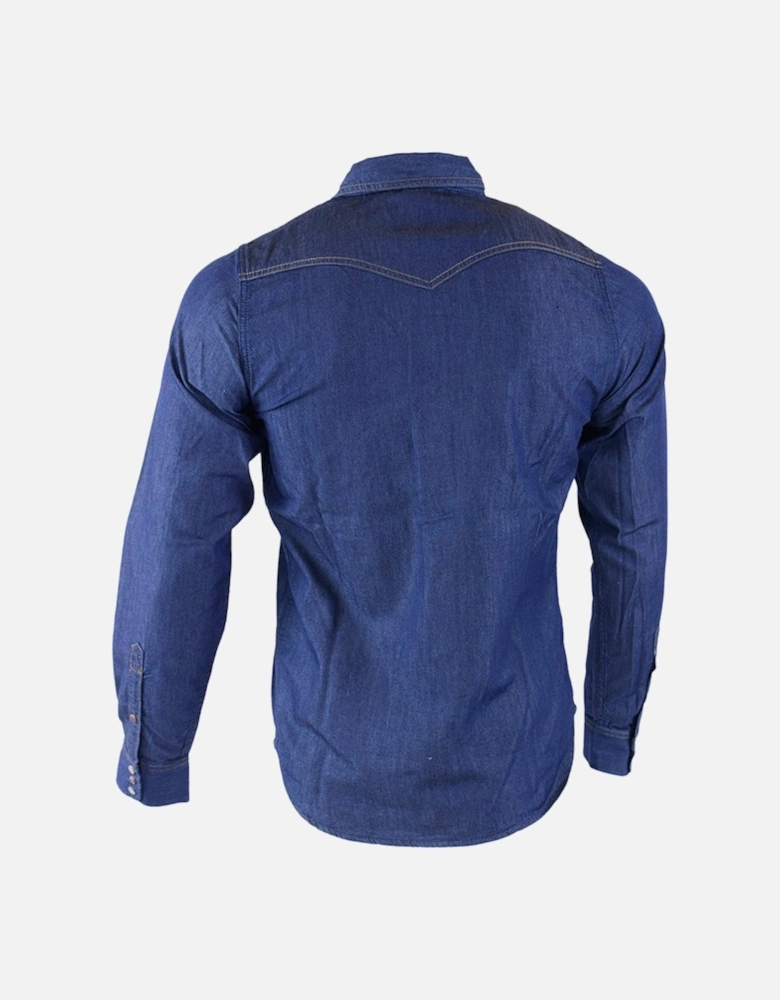 NEW SONORA E 0BAMP Mens Denim Shirt Long Sleeve Casual Plain Blue Shirt