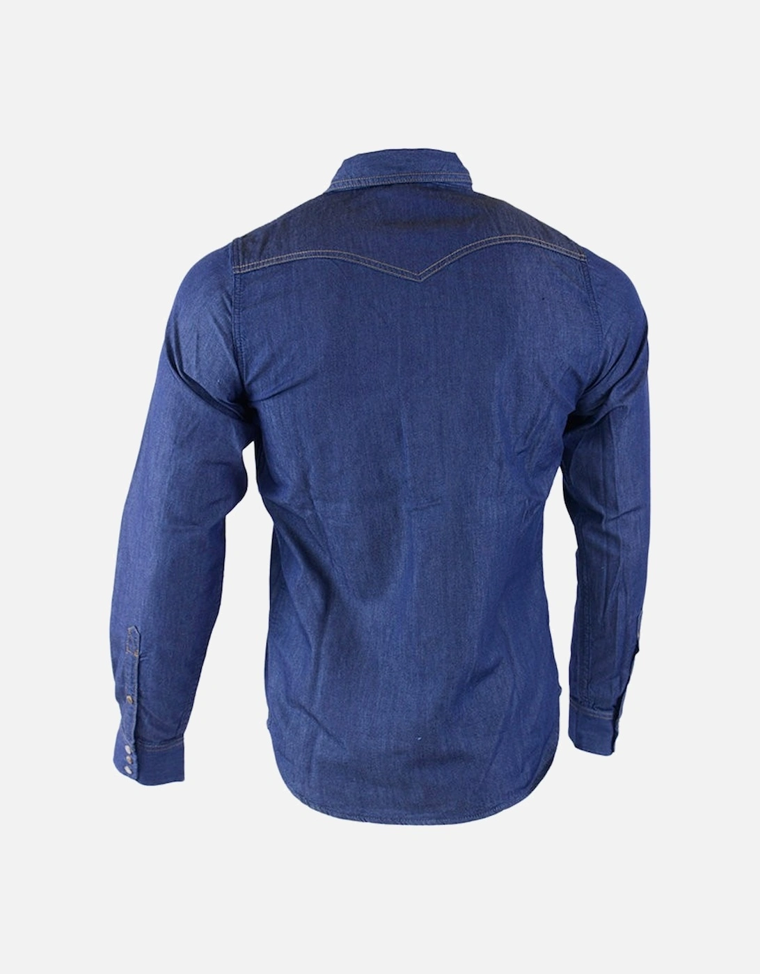 NEW SONORA E 0BAMP Mens Denim Shirt Long Sleeve Casual Plain Blue Shirt