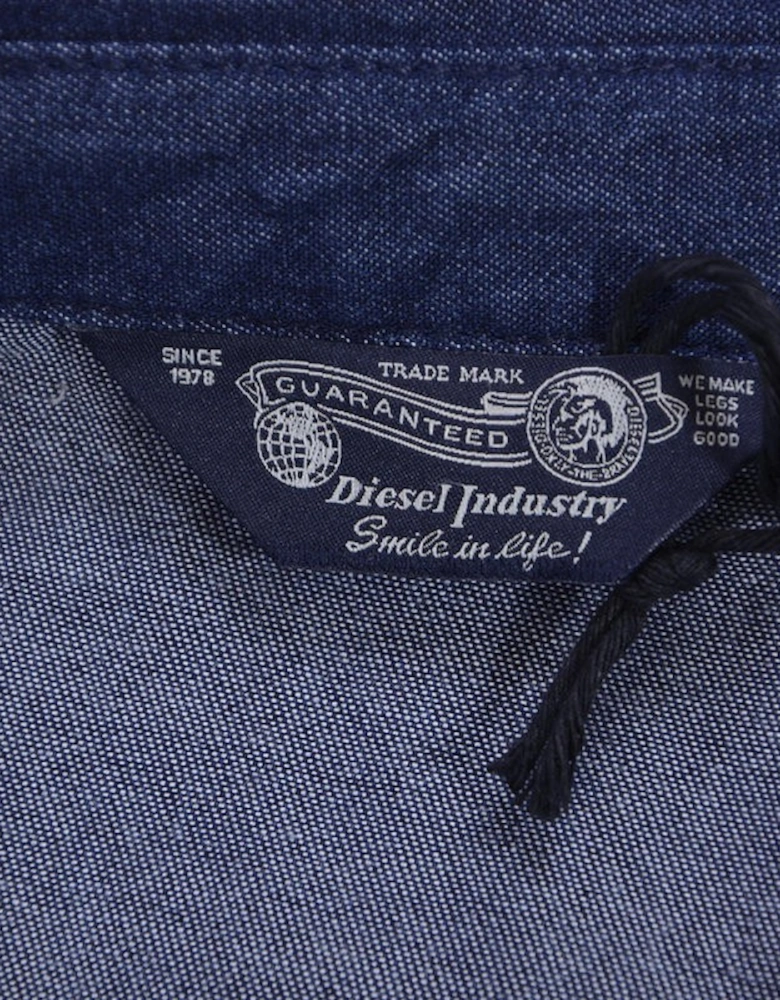 NEW SONORA E 0BAMP Mens Denim Shirt Long Sleeve Casual Plain Blue Shirt
