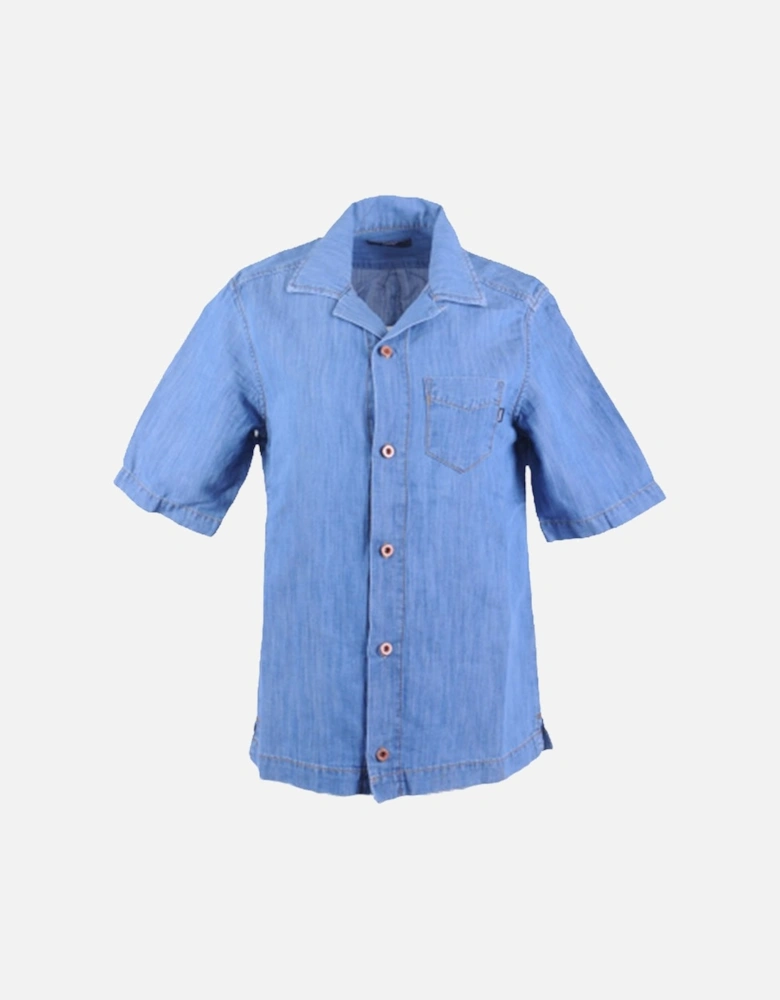D FLOY 0EASL Mens Denim Shirt Short Sleeve Summer Casual Blue Shirts