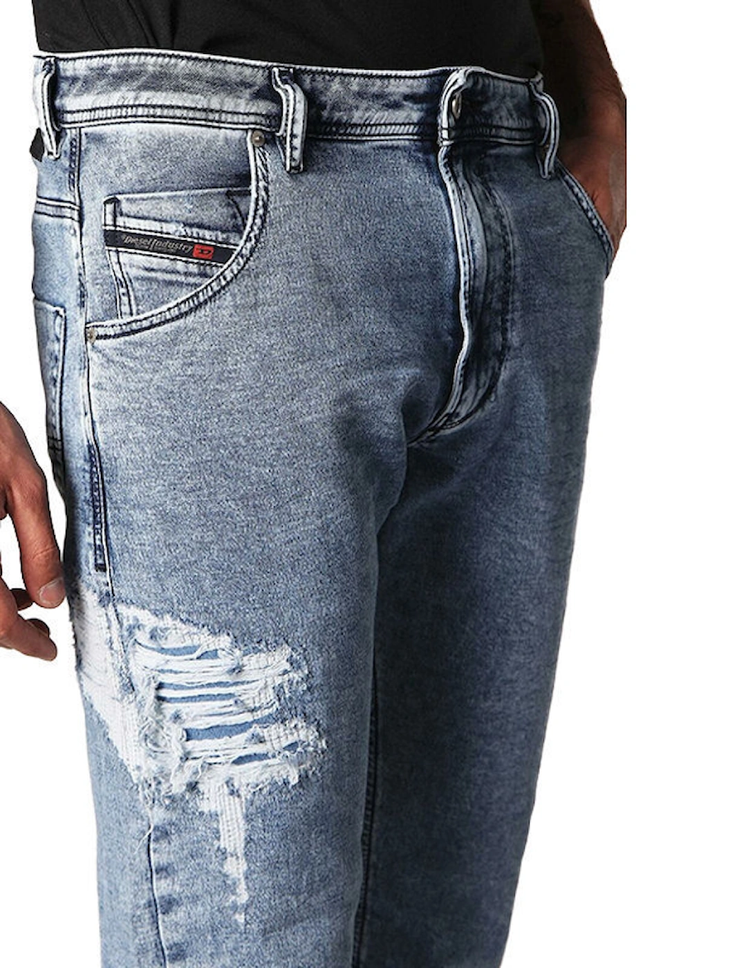 KROOLEY T 084PV Mens Jeans Regular Fit Distressed Sweat Jogg Denim Pants
