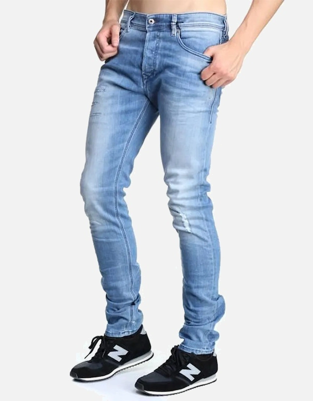 TEPPHAR Mens Denim Jeans 084GI Slim Fit Tapered Distressed Casual Pants