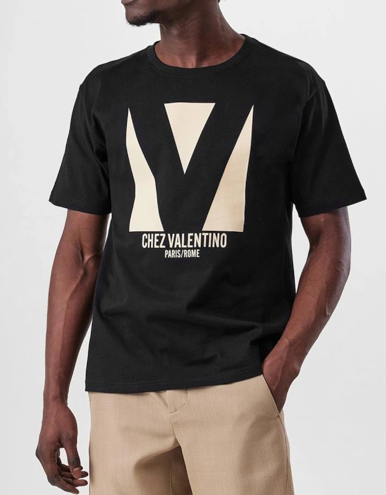 Chez Print Jersey T-Shirt in Black