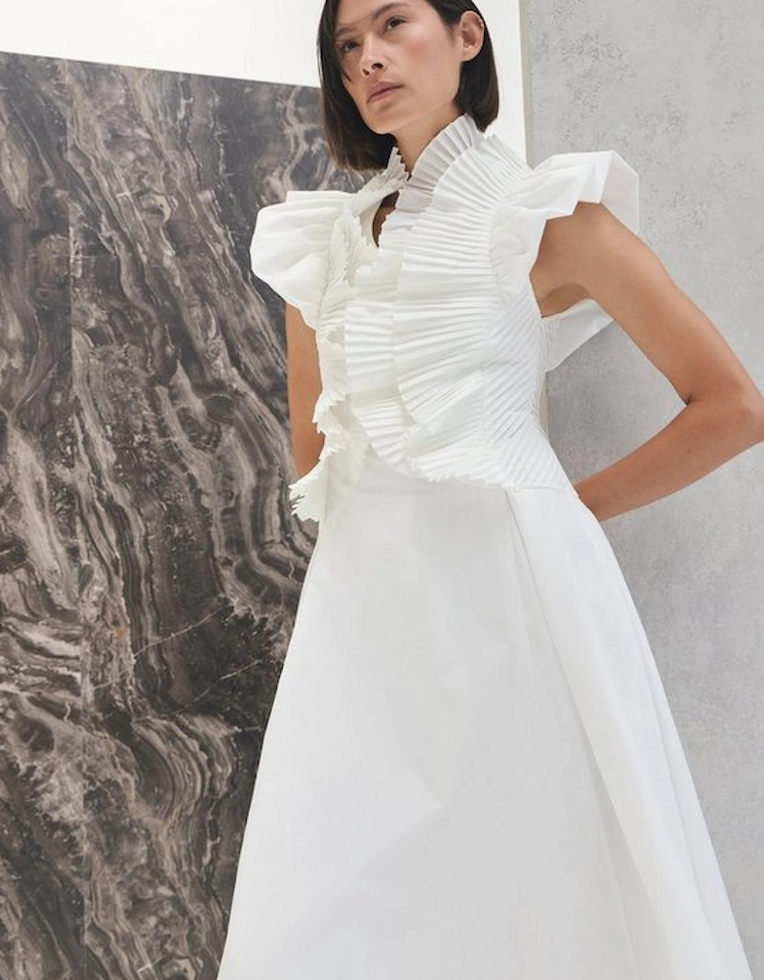 Pleated Ruffle Sleeve Woven Maxi Dress, 2 of 1