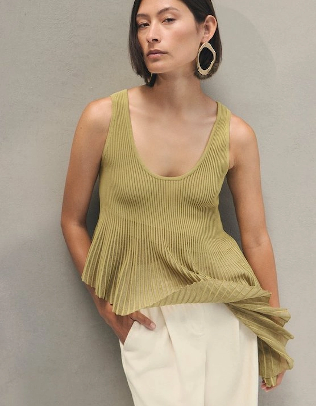Viscose Blend Sleeveless Knitted Asymmetric Hem Top With Sparkle Sheer Detail, 2 of 1