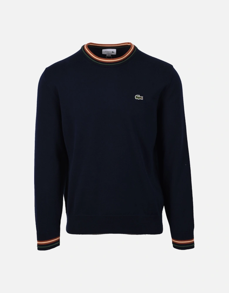 Tipped Crew Neck Knitwear Navy Blue