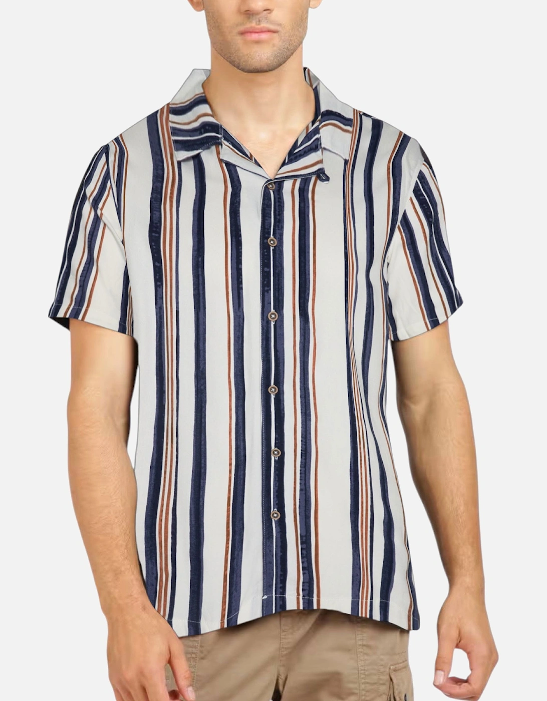 Mens Cuban Shirt Camp Collar Quick Dry Striped Summer Top, 3 of 2