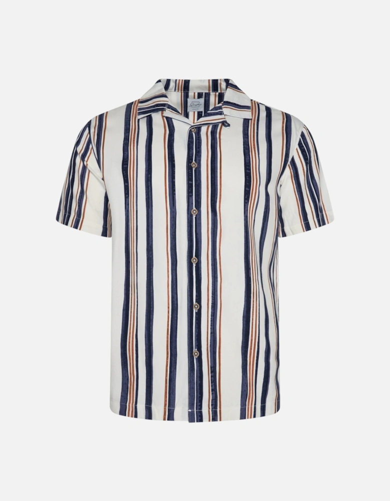 Mens Cuban Shirt Camp Collar Quick Dry Striped Summer Top