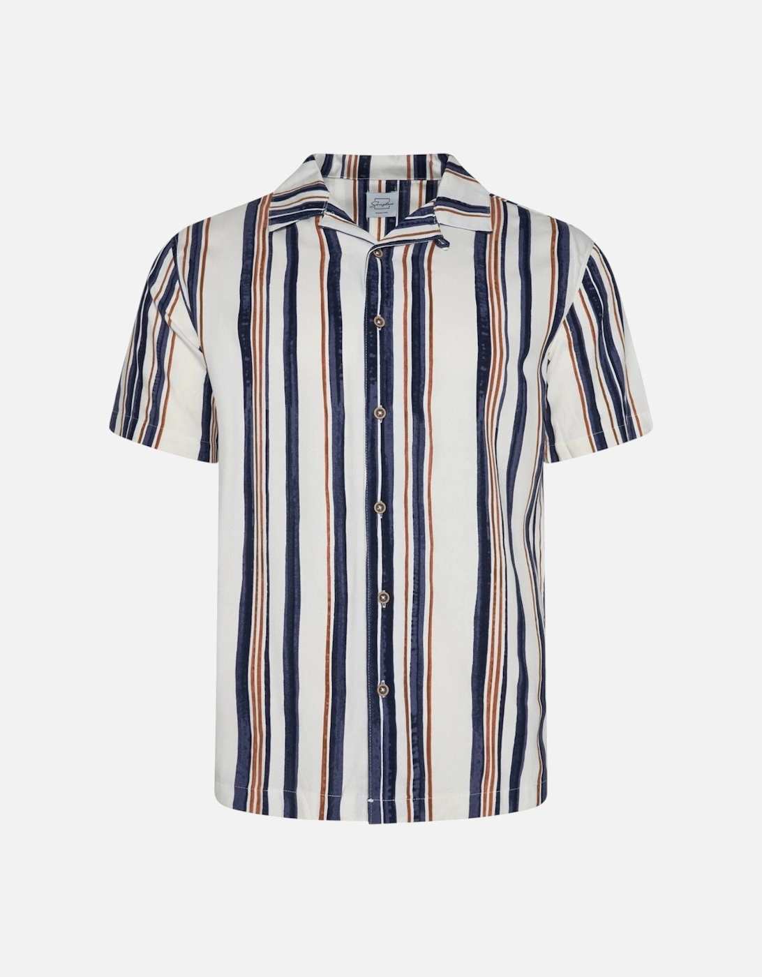 Mens Cuban Shirt Camp Collar Quick Dry Striped Summer Top