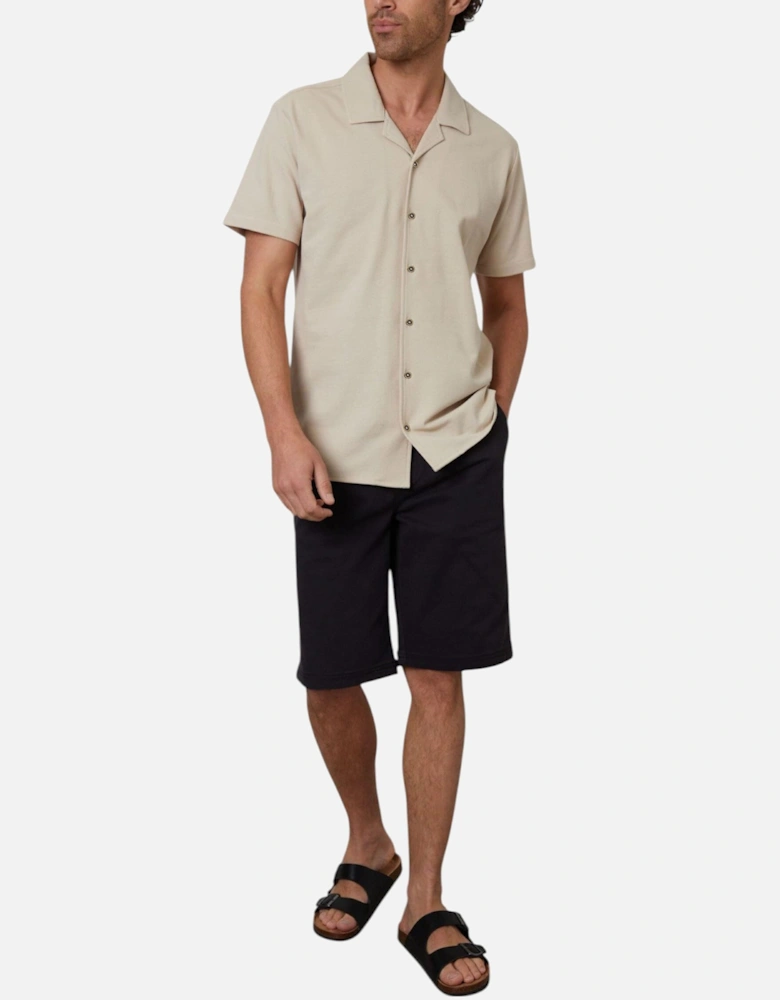 Mens Cuban Shirt Camp Collar Quick Dry Striped Summer Top