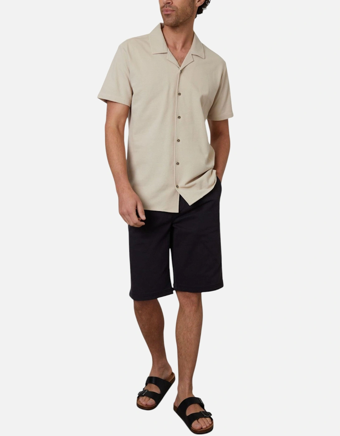 Mens Cuban Shirt Camp Collar Quick Dry Striped Summer Top