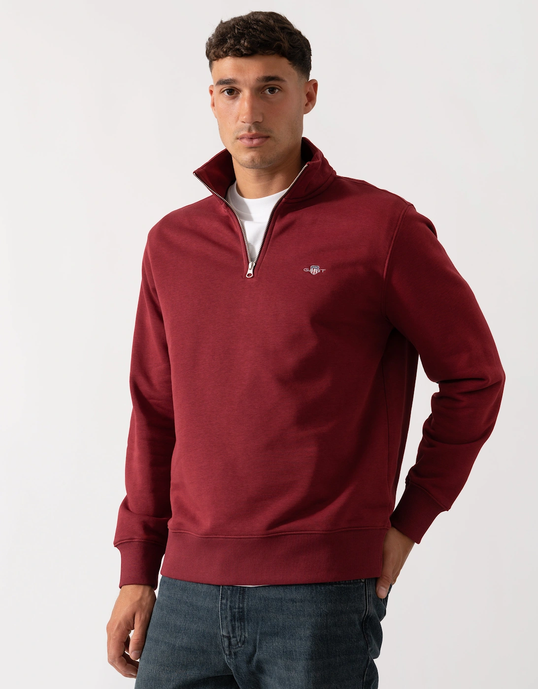 Mens Regular Fit Shield Logo Half Zip Sweatshirt - 604 Plumped Red, 6 of 5