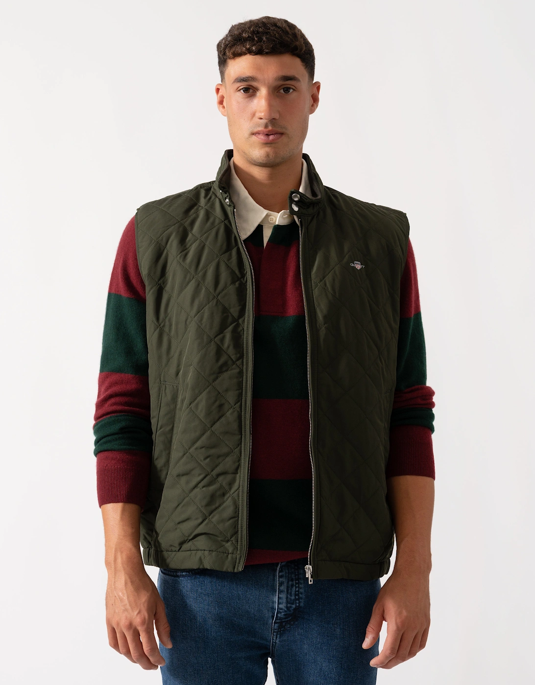 Mens Quilted Windcheater Vest - 368 Dark Moss Green, 2 of 1